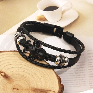Men's vintage punk multilayer braided leather bracelet with octopus metal pendant charm