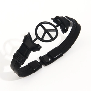 Friedenszeichen Armband PU Leder Legierung Doppelreihig Punk Stil Handgelenkschlaufe Für Herren Damen