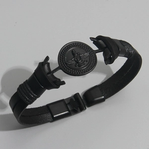 Bracelet En Cuir PU Noir Vintage Avec Symbole Religieux Faravahar En Alliage Bijoux Style Punk Pour Hommes Et Femmes