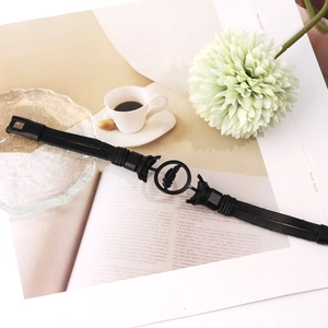 Punk leather feather bracelet for men featuring a double-layer band and metal clasp