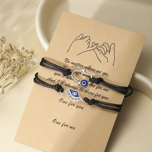 Bracelet Corde De Cire Tressée Main De Hamsa Mauvais Oeil Réglable Alliage Strass Charme Bijoux De Protection Pour Femmes Hommes