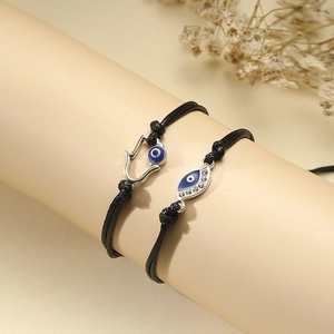 Ensemble de bracelets Evil Eye et Main de Hamsa en corde noire tressée ajustable