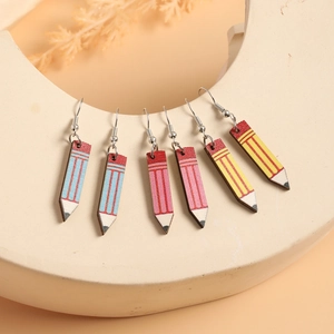 Creative Pencil Dangle Earrings Wood And Alloy Novelty Printed Jewelry For Back To School Teacher Appreciation Gifts Women