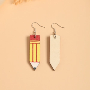 Boucles d'oreilles créatives en bois pour enseignants avec motifs de crayons colorés