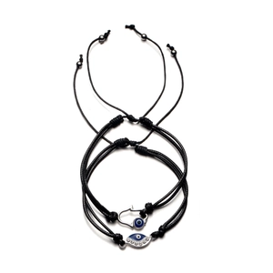 Lot de 3 bracelets ajustables en cordon noir avec Main de Fatima et Œil de Protection