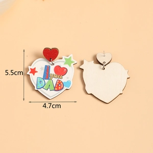 Detailed view of 5.5cm wooden heart earrings with I Love You Dad print for Father's Day