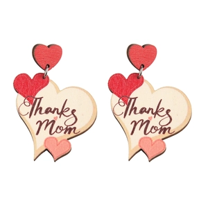Wooden heart dangle earrings with Thanks Mom text for Mother's Day gift jewelry