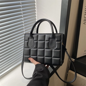 Women Fashion Quilted PU Leather Handbag Urban Minimalist Square Crossbody Bag Solid Color Top Handle Shoulder Bag Casual Commuting Purse