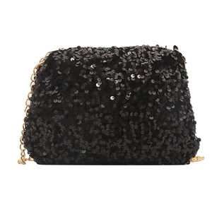Sac sous le bras chic à paillettes noires avec chaîne dorée pour soirée de gala