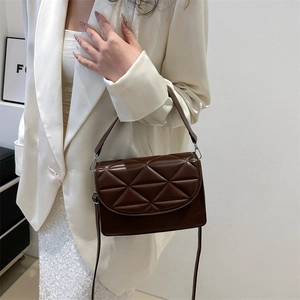 Chic dark brown quilted flap crossbody bag with top handle for women's daily commute