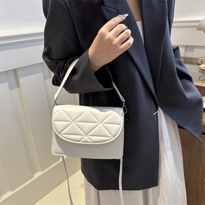 Minimalist white quilted crossbody flap bag with PU leather and metal hardware detail