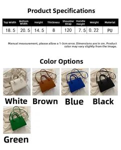 Size chart showing dimensions and colors of the PU leather crossbody bag and tote