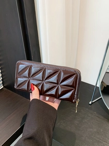 Women Long Wallet PU Leather Glossy Geometric Quilted Clutch Bag Gold Zipper Large Capacity Elegant Fashion For Daily