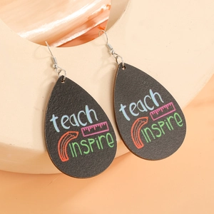 Waterdrop teacher earrings with teach and inspire print in a pair for graduation gifts