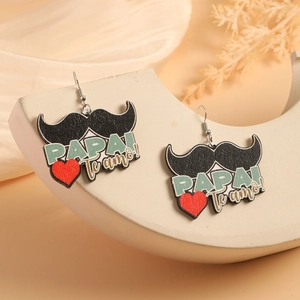Western style wooden earrings with mustache heart design and Papa Te Amo print