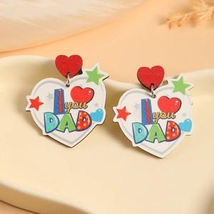 Western style wooden heart earrings with I love you DAD print for Father Day gift