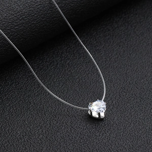 Minimalist Invisible Transparent Fishing Line Necklace For Women Elegant Heart Triangle Round Zirconia Pendant Choker Necklace Jewelry Gift