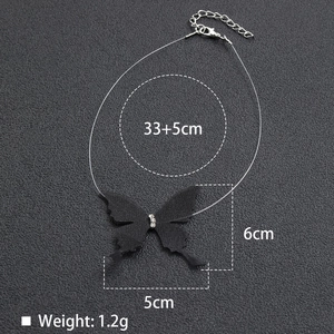 Detail of a sheer 3D butterfly choker with dimensions 33+5cm and 6x5cm specs