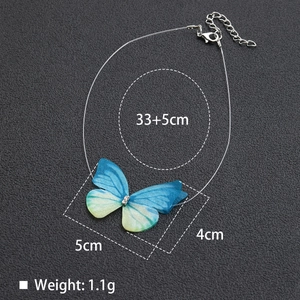 Detailed view of blue sheer butterfly necklace with size 33+5cm and weight 1.1g