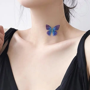 Butterfly Pendant Necklace Invisible Fishing Line Choker Gradient Tulle Fabric Rhinestone Elegant Fashion For Women