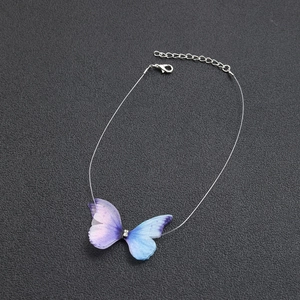 Invisible fishing line necklace with ethereal gradient tulle butterfly and crystal accent