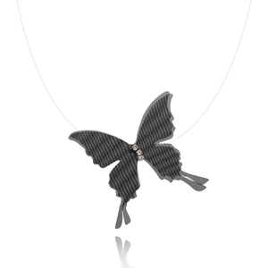 Minimalist black tulle butterfly necklace with rhinestones and invisible fishing line chain