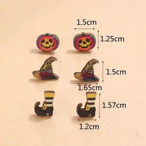 Tableau des tailles détaillé pour boucles d'oreilles Halloween en bois avec citrouilles