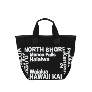 Sac fourre-tout noir en toile avec imprimé Hawaii blanc et poignées renforcées