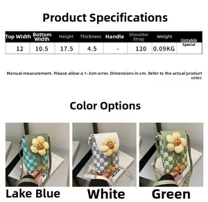 Detailed size chart and dimensions for the mini floral checkered crossbody phone bag
