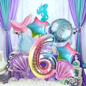 Kit de globos de sirena para 6 cumpleaños con cola degradada y estrellas de mar