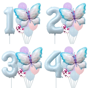 Blue Number Butterfly Balloons Macaron Latex Balloon Arrangement For Kids Birthday Party Celebration Event Decor