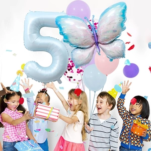 40-inch baby blue number 5 balloon set with butterfly for kids birthday party decor