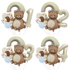 Birthday Party Balloon Set Foil And Latex Cartoon Bear Rainbow Large Number Kids Decoration Photo Props Matte