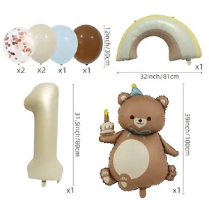 Birthday balloon set with number 1, cartoon bear, rainbow and assorted color latex balloons