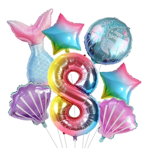 Set detallado de globos de cola de sirena degradada con conchas y estrellas para fiesta
