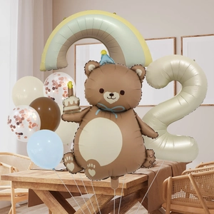 Magic bear cake and matte rainbow balloon set for 2nd birthday party decoration