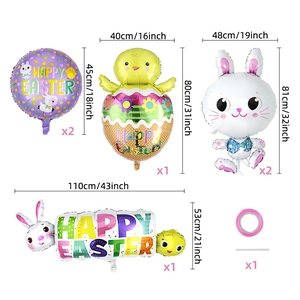 Easter foil balloon set with cartoon rabbit, chick and Happy Easter banner for party decor
