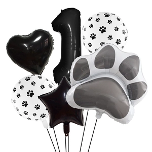 Set de 6 ballons patte de chien avec grande patte grise et chiffre 1 pour fête d'anniversaire
