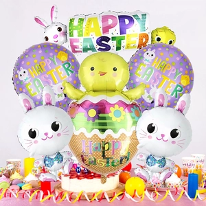 Easter party balloon set with cartoon bunny and Happy Easter chick for festive decoration