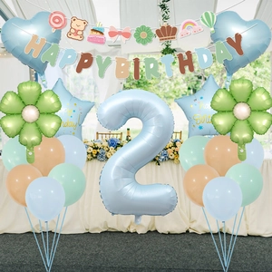 Baby blue number 2 balloon set with daisy foil balloons and happy birthday banner kit