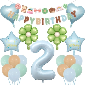 Birthday Party Balloon Decoration Aluminum Foil Latex Balloons Blue Number Bear Daisy Banner For Baby Boys Girls Toddlers