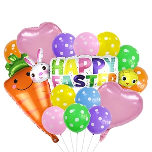 Easter Party Balloon Decorations Aluminum Foil Carrot Chick Bunny Shapes Colorful Polka Dot Latex Balloons Festive
