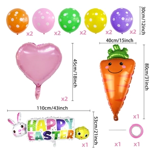 Easter balloon set with rabbit ears Happy Easter banner carrot and colorful polka dots
