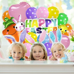 Easter balloon set with bunny head, carrot shape, and Happy Easter letter balloons