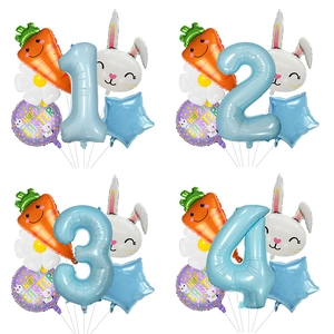 Ensemble de Ballons en Aluminium Lapin Carotte Pâques Ballons Chiffres Bleu Clair pour Décoration de Fête Anniversaire