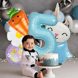 Kit de ballons lapin de Pâques et carotte avec chiffre 5 bleu pour décoration