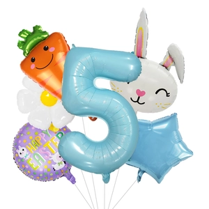 Kit de ballons lapin et carotte avec chiffre 5 pour décoration de Pâques