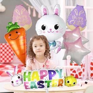 Easter foil balloon set with rabbit carrot and colorful eggs for festive party decoration