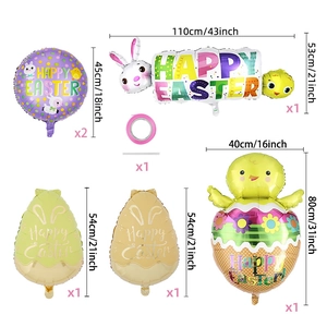Detailed size specifications for Easter bunny and chick foil balloon set with accessories