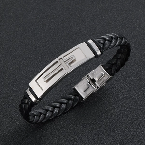 Men Vintage Braided Leather Bracelet With Stainless Steel Cross Geometric Plate Punk Style Wristband Jewelry For Him